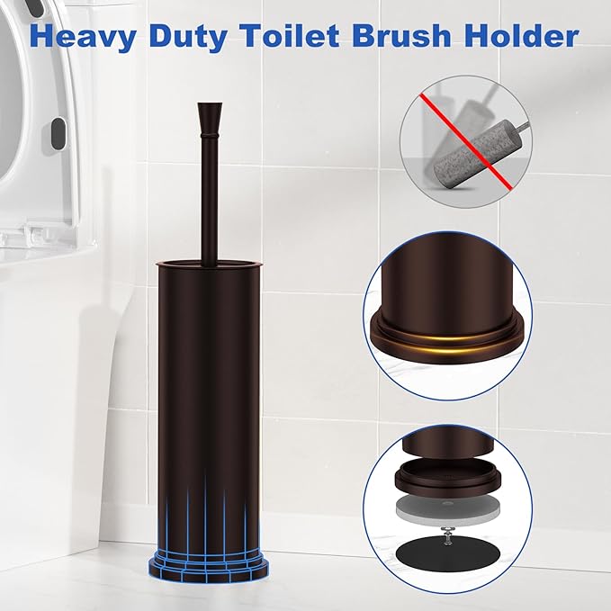 Toilet Brush and Holder Set：304 Stainless Steel Heavy Duty Toilet Bowl BrushRemovable Inner Bowl and Splash ProtectionBathroom Toilet Brush-Dense Bristles for Through Cleaning