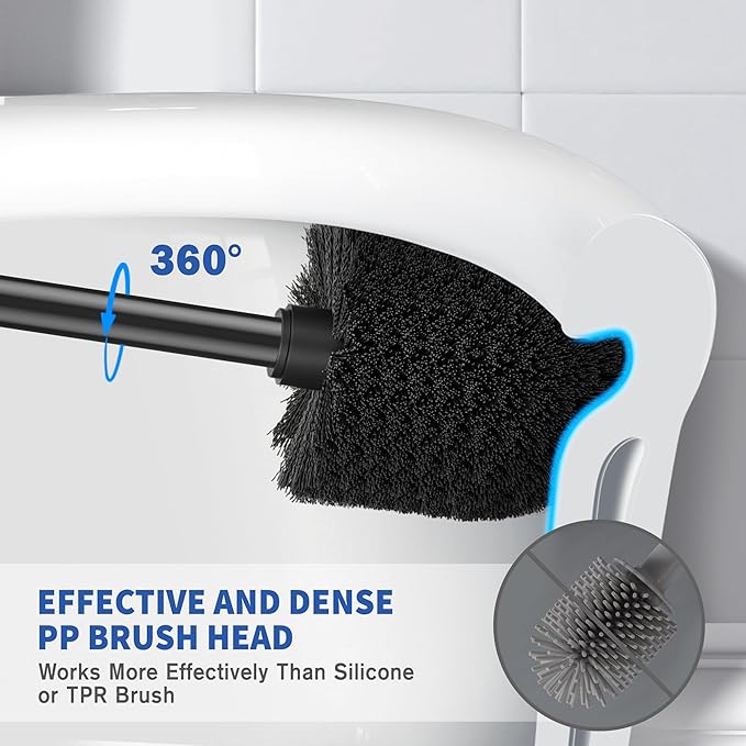 Toilet Brush and Holder 2 Pack Toilet Brush Stainless Steel Toilet Bowl Brush for Bathroom Toilet-Ergonomic ElegantDurable (Black)