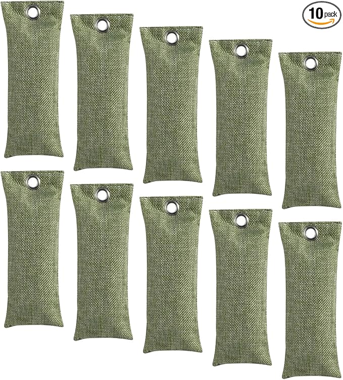 Activated Charcoal Air Purifying Bag (10 Pack 75g Each) Bamboo Charcoal Odor Absorber Air Freshener for Shoes Closet Car Green