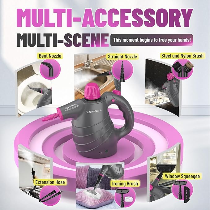 Pressurized Handheld Steam Cleaner with 10pcs Accessories&ampSafety Lock Multi-Purpose Natural Deep Cleaning Steamer Multi-Surface Steamer for Cleaning Home Car Upholstery Grout and More