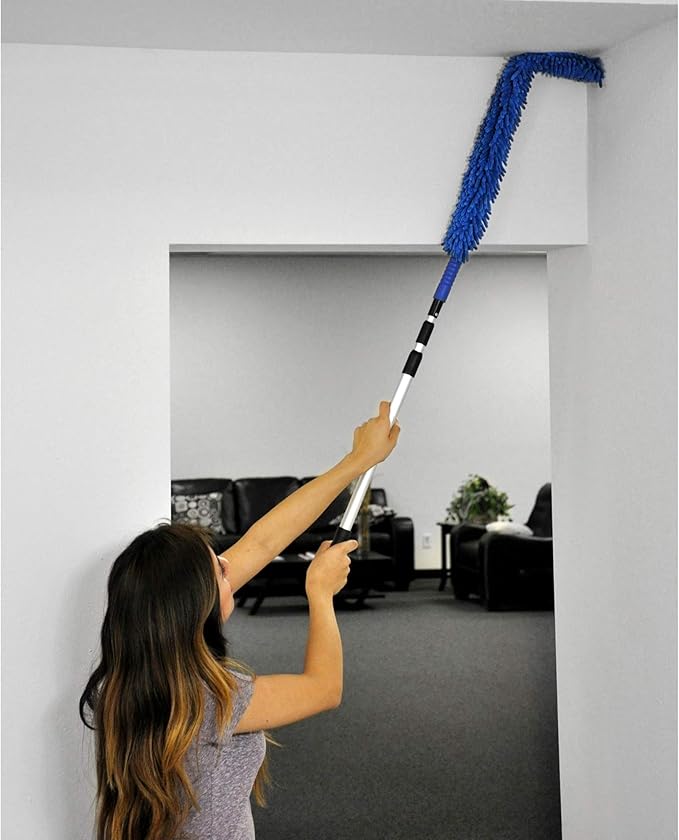 CleanAide Handheld Reusable Microfiber Flex Duster with Adjustable Telescopic Reach Pole – Bendable Lightweight Dust Cleaner for Blinds Shutters Radiators Electronics Glass Hard-to-Reach Areas