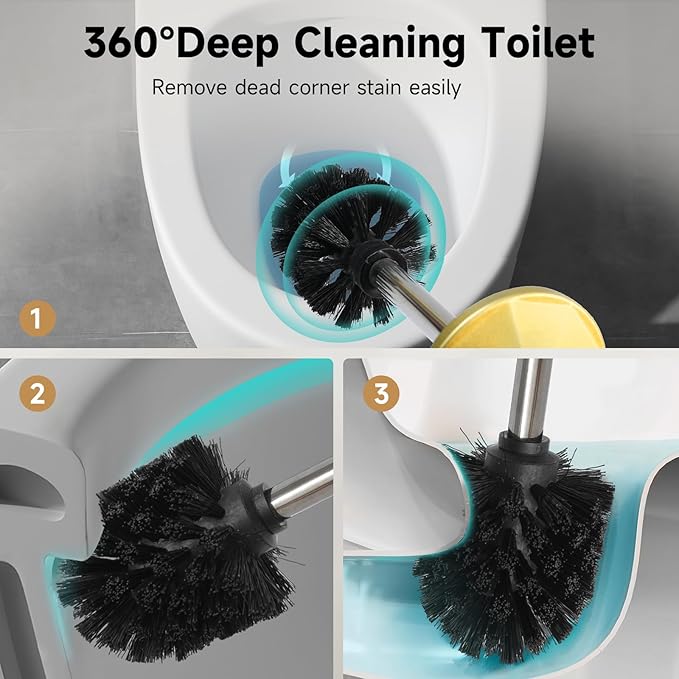 Brass Toilet Brush and HolderExtra Long Handled Gold Toilet Brush for BathroomStainless Steel Heavy Duty Toilet Bowl BrushDeep Cleaning Modern Toilet Cleaner Brush -Space Saving Covered Brush