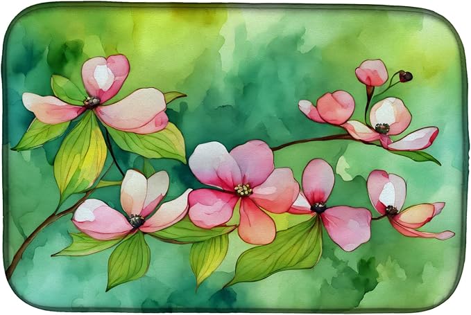 Caroline's Treasures DAC1714DDM Virginia American Dogwood in Watercolor Dish Drying Mat Absorbent Dish Drying Mat Pad for Kitchen Counter Dish Drainer Mat for Countertop 14 x 21 Multicolor