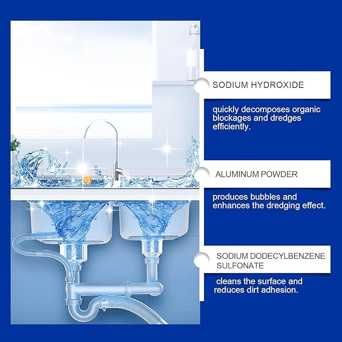 Sink and Drain Cleaner Multi-functional Sink and Drain Cleaner Powder Pipe Dredging Agent for Kitchen Toilet Pipeline Quick Cleaning Tool (2pcs)