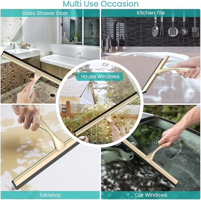 Shower Squeegee for Doors &amp Windows All-Purpose Stainless Steel 14 Inch Golden