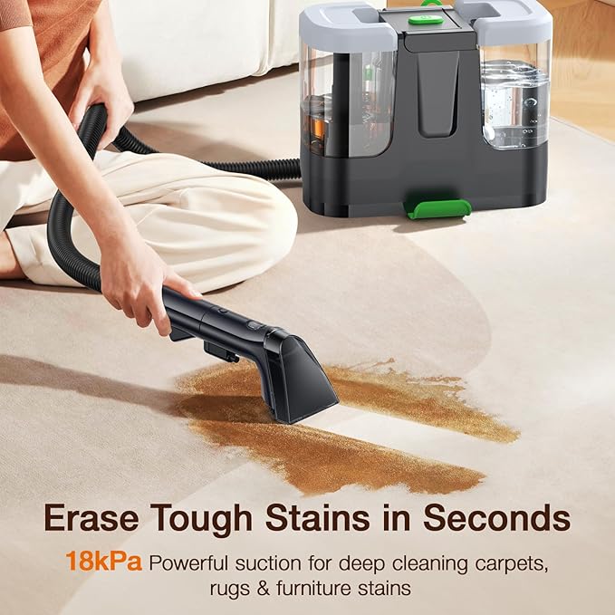 LABIGO Portable Carpet &amp Upholstery Cleaner 18Kpa Carpet Cleaner Machine for Deep Stain Removal Spot Cleaner for Pet Accidents Area Rugs Stairs Car Seats &amp Couches Includes Tools &amp S