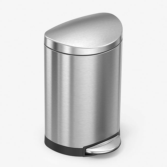 simplehuman 6 Liter / 1.6 Gallon Semi-Round Bathroom Step Trash Can Brushed Stainless Steel &amp Code A Custom Fit Drawstring Trash Bags 4.5 Liter / 1.2 Gallon 90 Pack White 90 Count