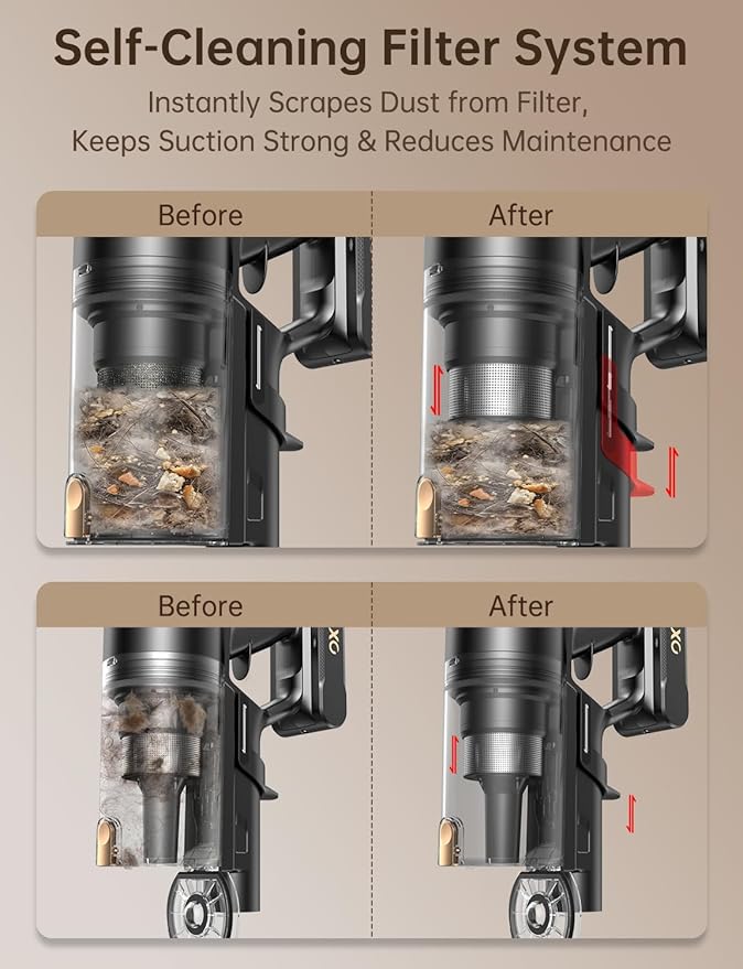 OXVAC Cordless Vacuum Cleaner 600W/58000Pa 65-Minute Run Time Cordless Stick Vacuum with Self-Cleaning Filtration System Freestanding Tangle-Free Suitable for Carpets/Floors/Pet Hair