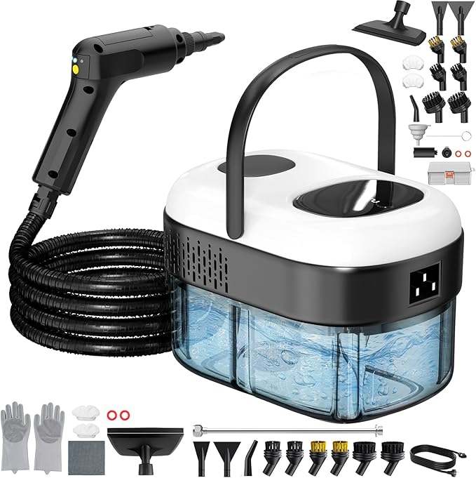Pressurized Steam Cleaner 3-Level Adjustable Handheld Steamer Cleaning for Home 15s Fast Heat-Up &amp 47.3oz Tank 2500W Multi-Surface Portable Steamer with 39 Accessoriesfor Floor/Grout/Car