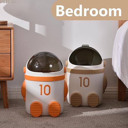 URALFA Astronaut Trash Can 12 Liter /3.2 Gallon Bathroom Trash Can with Lid Cute Trash Bin for Kids Plastic Garbage Can with Swing Lid Spaceman Wastebasket for Bedroom Dorm Living Room Khaki