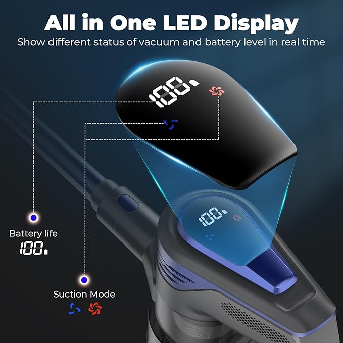 N16 Cordless Vacuum Cleaner Lightweight Vacuum Cleaners for Home with Powerful Suction 2600mAh Battery with 45 Mins Runtime Rechargeable Stick Vacuum Cordless for Hardwood Floor Carpet Pet Hair