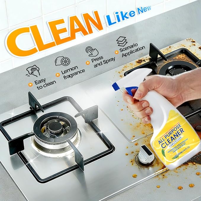 Clean Up Kitchen Oil Stains Spray Kitchen Heavy Oil Cleaner Spray Multi Purpose Degreaser Cleaner Spray Removes Grease Grime And Stains On Microwave Oven Stove Top Heavy Duty for Kitchen (2Pcs)