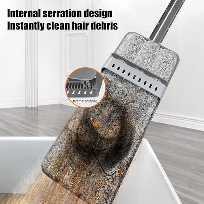 Zerodis Microfiber Mop for Floor 360 Degree Self Wringing Flat Mop with 2 Pads Wet Dry and Dust for Bathroom Kitchen