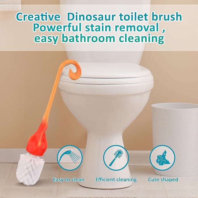 Creative Dinosaur Toilet Brush Toilet Bowl Brush and Holder Flexible Toilet Bowl Brush Head Bathroom DinosaurToilet Bowl Brush for Deeply CleaningCute Bathroom Accessories (Green)