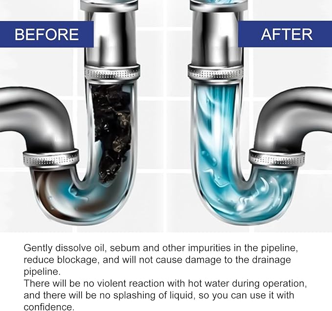 Pipe Drain Unblocker for Kitchen &amp Bathroom - Odor Eliminator Clog Remover Grease Dissolver(2PCS)