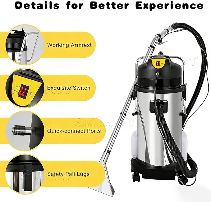 Carpet Shampooer3-in-1 Commercial Cleaner40L PortableWet Dry VacuumStainless SteelWith Long Flat/Round Brush For Sofa Curtain Carpet Cleaning 20L