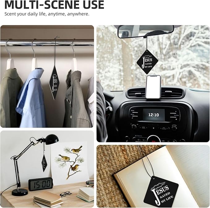 24 PCS Religious Jesus Christian Faith Cross Car Air Fresheners Cards Set Multi-Pack Scented Cards Long-Lasting Auto Fragrance Cards for Vehicle Home &amp Office Square