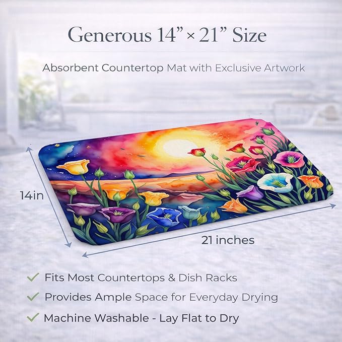 Caroline's Treasures DAC1445DDM Lisianthus in Color Dish Drying Mat Absorbent Dish Drying Mat Pad for Kitchen Counter Dish Drainer Mat for Countertop 14 x 21 Multicolor