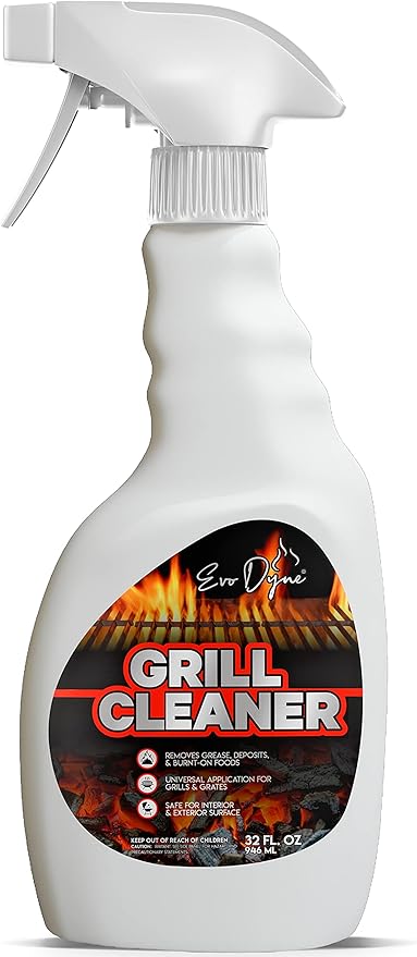 Evo Dyne Grill Cleaner Spray (32 oz) Made in USA - Quickly Cleans BBQ Burnt-on Foods and Grease from Grill Grates - Heavy Duty Fast-Acting Formula Less Scrubbing - Food Safe Grill &amp Oven Degrea