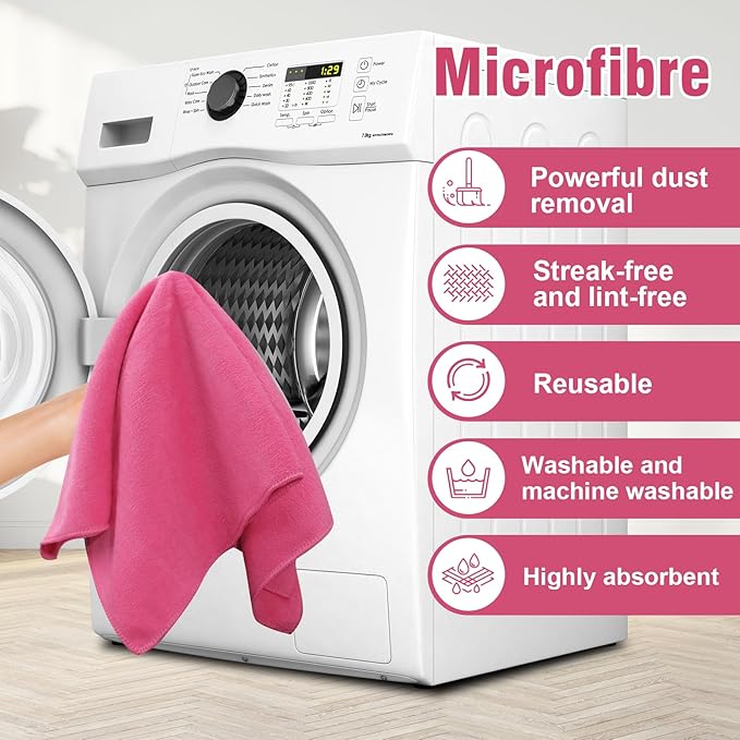 12 Pcs Extra Large Microfiber Cleaning Cloth 30 x 20 Inch Reusable Thick Cleaning Towel Washable Solid Color Microfiber Towel for Home Office Window Cars Glass (6 Colors)
