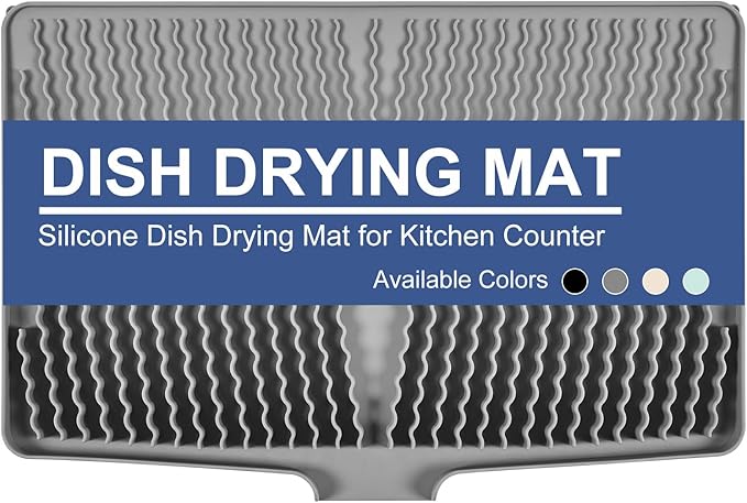Silicone Dish Drying Mat for Kitchen Counter Heat-resistant Dish Dryer Mat with Built-in Drain Lip Drain Pad Protects Surfaces Prevents Water Build UP