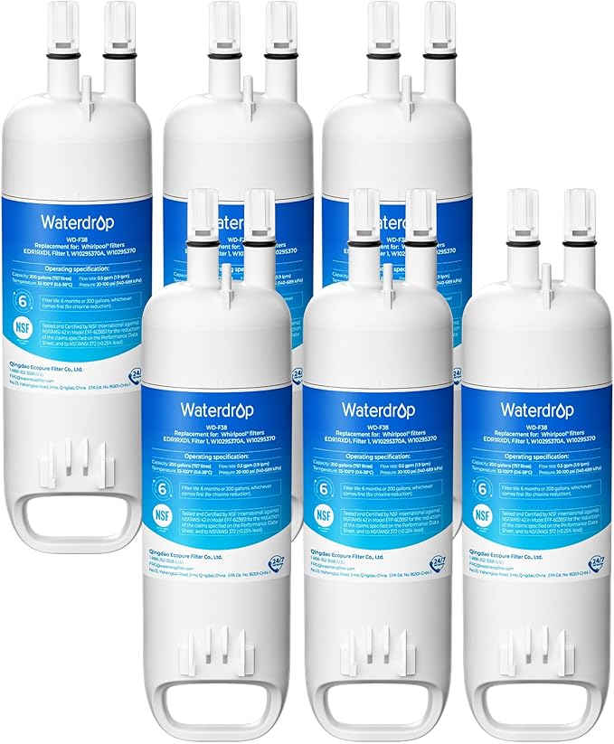 Waterdrop EDR1RXD1 Replacement for Everydrop® Filter 1 W10295370A EDR1RXD1B P8RFWB2L P4RFWB Kenmore® 46-9081 46-9930 WD-F38 Refrigerator Water Filter 6 Pack