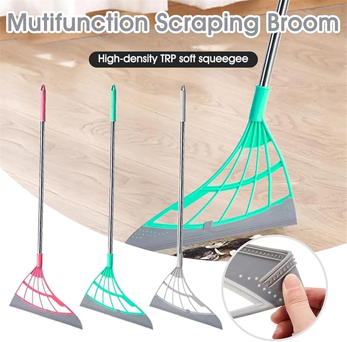 Brooms Rubber Broom Hand Push Broom Floor and Window Wiper Scraper Detachable Long Handle Quick Dry Dirt Hair Remover Accessories(Blue)