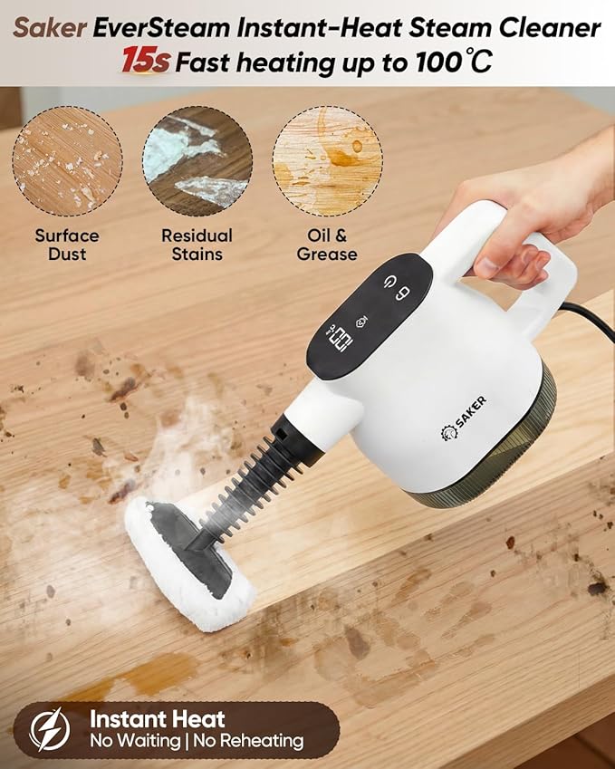 Saker EverSteam Instant-Heat Steam Cleaner for Home15s Heat-up Handheld Steam Cleaner Lightweight Portable Continuous Refill Steamer for Deep Cleaning of Floor Car and Kitchen