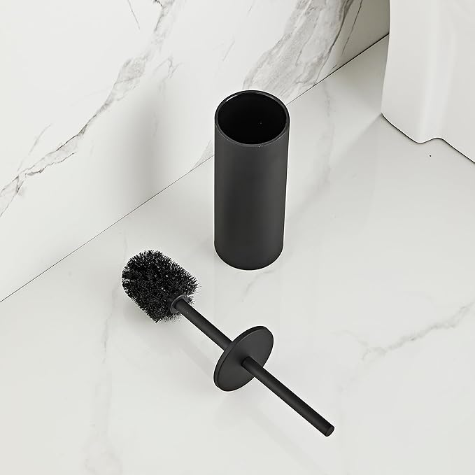 Matte Black Toilet Brush and Holder Set - Stainless Steel Toilet Bowl Scrubber with Replaceable Head &amp Splash Guard