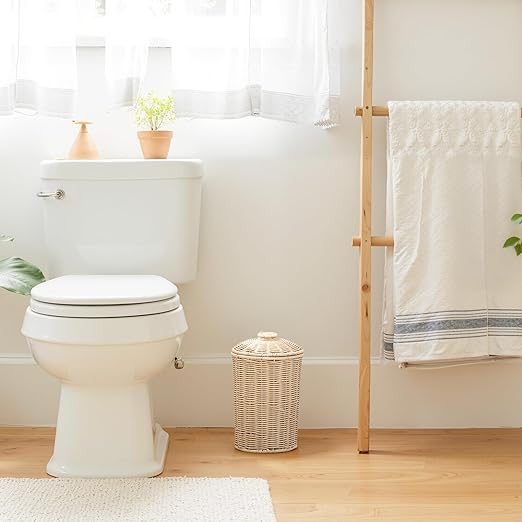 GRANNY SAYS Wicker Small Bathroom Trash Can with Lid 2 Gallon Cute Decorative Waste Basket for Bedroom and Dorm Office Garbage Cans for Under Desk Mini Round Trash Bin for Decor Off White