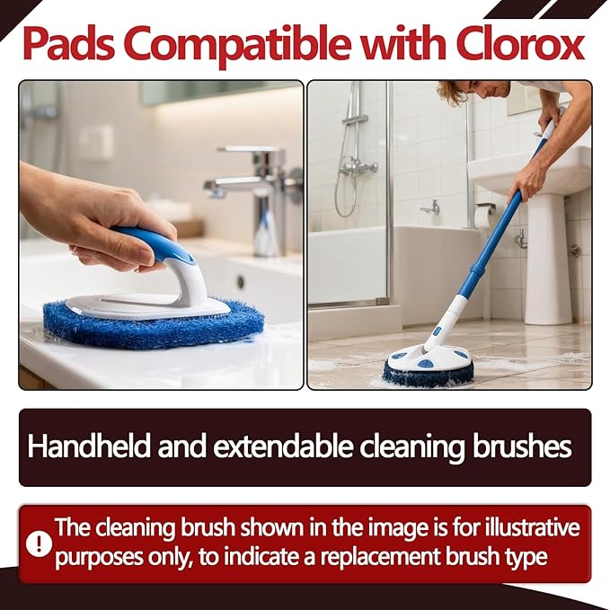 10Pcs Shower Scrubber Refill Pads Compatible with Clorox Tub &amp Tile Scrubber Durable Blue Non-Scratch Replacement Pads for Bathroom &amp Toilet Wall Floor Cleaning