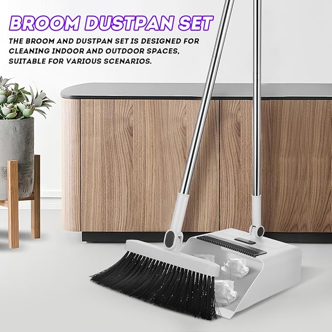 Foldable Broom and Dustpan Set 3-in-1 with Long Handle Compact Design for Indoor and Outdoor Cleaning Home Kitchen Sweeping Tool