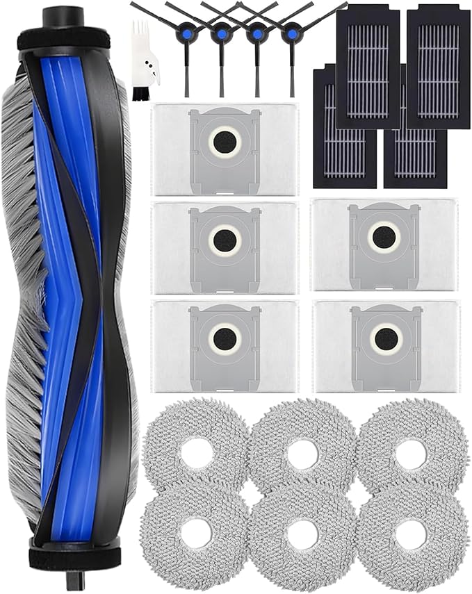 21 Pack Replacement Parts for ECOVACS DEEBOT T50 Omni/T50 PRO Omni Robot Vacuum Accessory Set 1 Main Brush 4 Side Brushes 6 Mop Pads 4 HEPA Filters 5 Dust Bags 1 Cleaning Brush