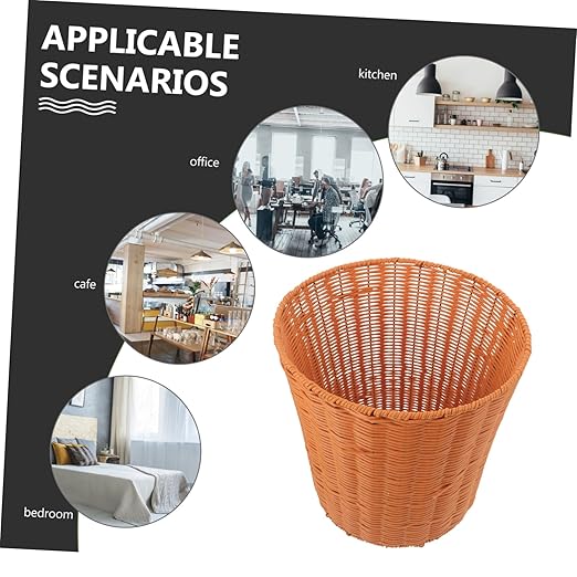 PRETYZOOM Woven Waste Basket Multi-Function Storage for Sundries and Fruits Lightweight and Sturdy Design for Bedroom Kitchen Rustic Imitation Rattan Look Practical Organizer for Clean and