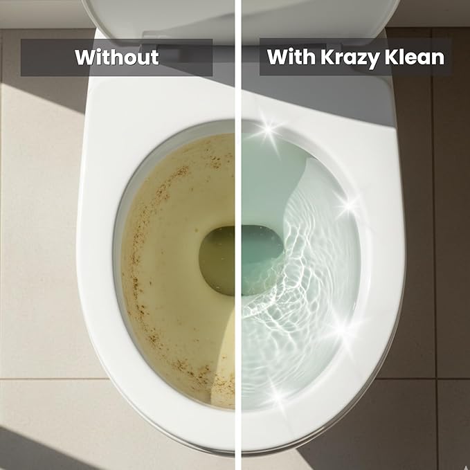 Krazy Klean Pro Toilet Cleaner Household Cleaning Solution Natural Long Lasting Toilet Cleaner for Hard Water Stains &amp Rings Chemical Free Bathroom Cleaning Product Drop In Tank System 1 Coun