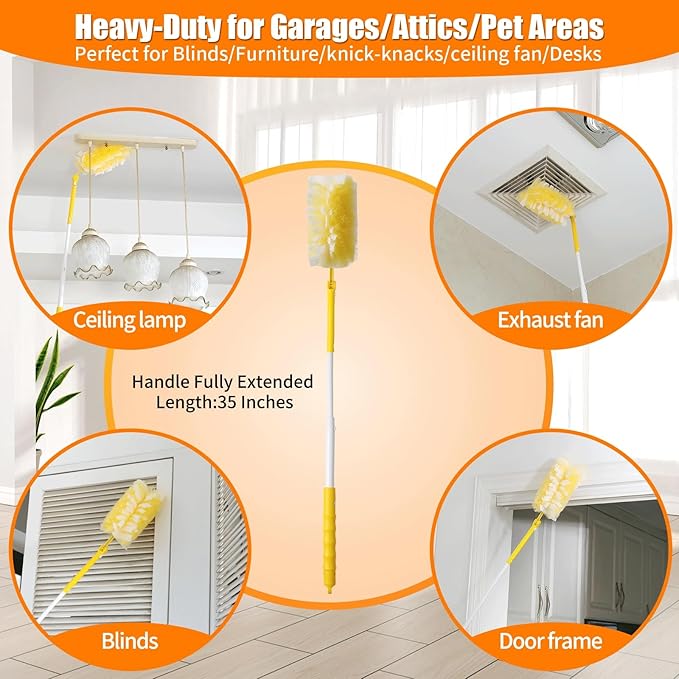 40 Count 360° Heavy Duty Duster Refills Compatible with SwifferLarge Size-Extra Thick Disposable Electrostatic Feather Duster Refill with 1 Retractable Handle(35-inch Length Fully expanded)