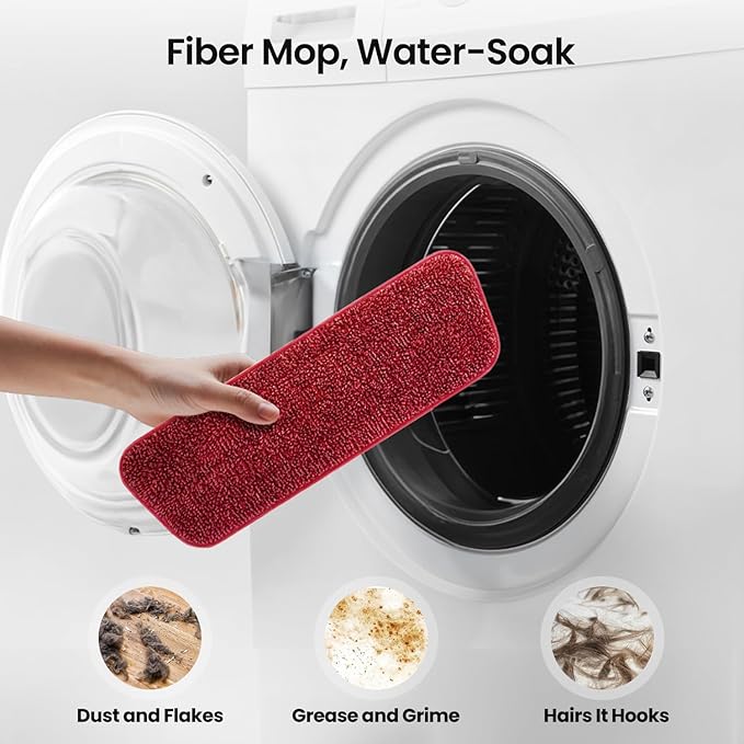 Spray Mops for Floor Cleaning with 3pcs Washable Pads Xlife Wet Dry Mop for Kitchen Wood Hardwood Laminate Ceramic Tiles Floor Dust Cleaning-Red (No Cleaner)
