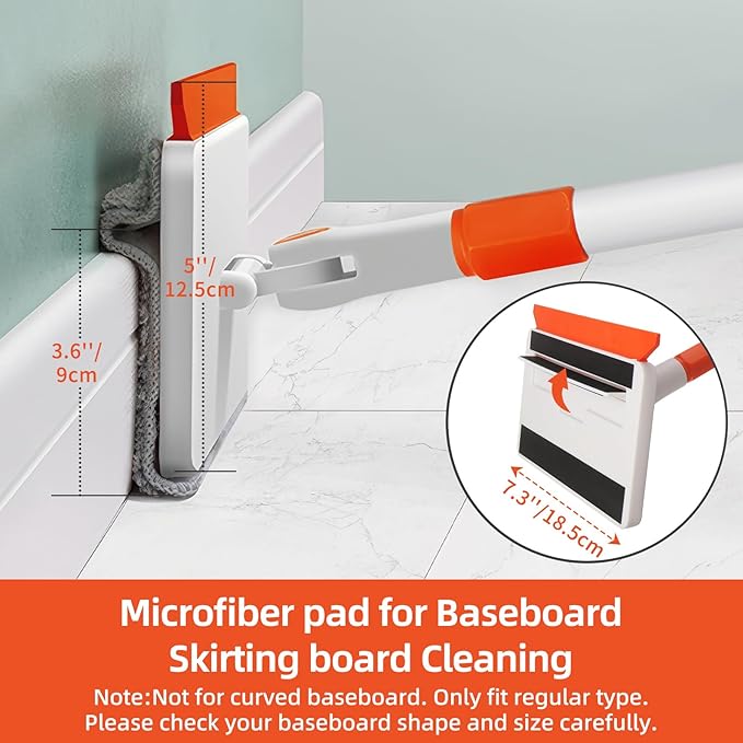 Baseboard Cleaner Tool with Handle Extendable Long Handle Baseboard Cleaning Duster with Reusable Pads for Floorboard Ceiling Fan Blade Cleaner Duster (Gray)