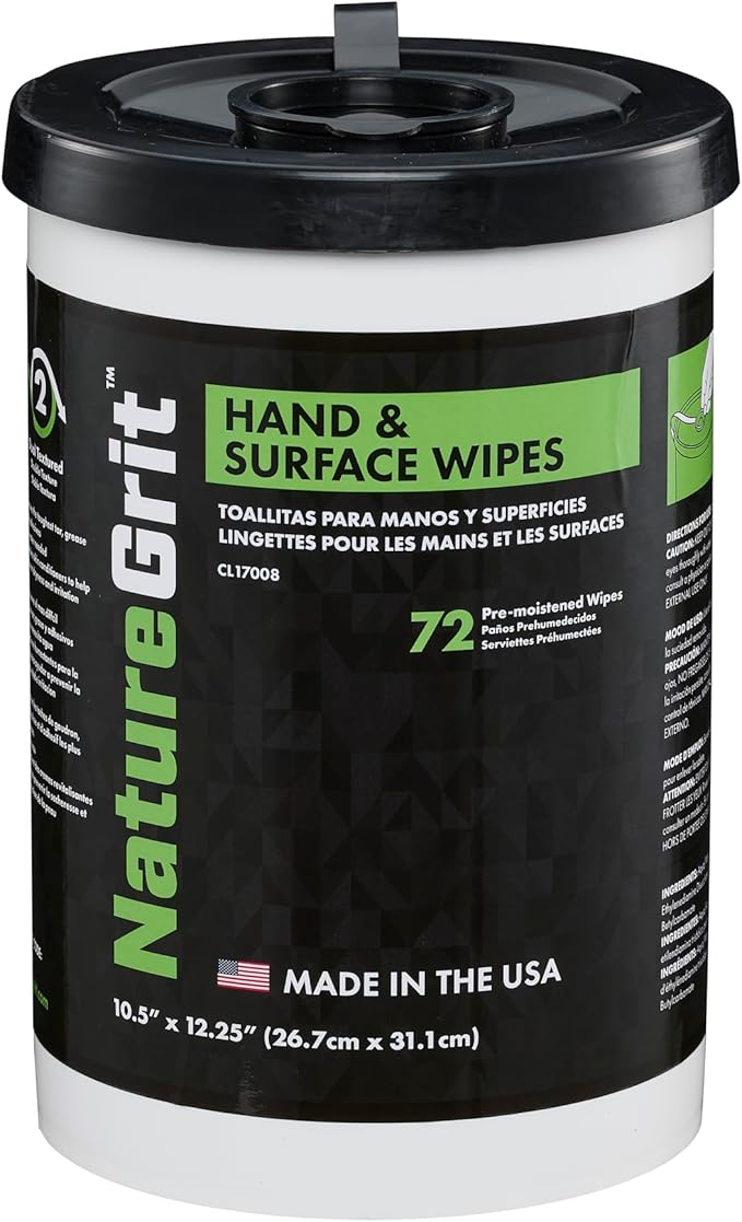 NatureGrit Hand &amp Surface Wipes: Mechanic Cleaning &amp Degreaser Sheets Grime Removal Hand Cleaner Towels for Mechanics Workshop Use (Box of 6 canisters 72ct/canister)