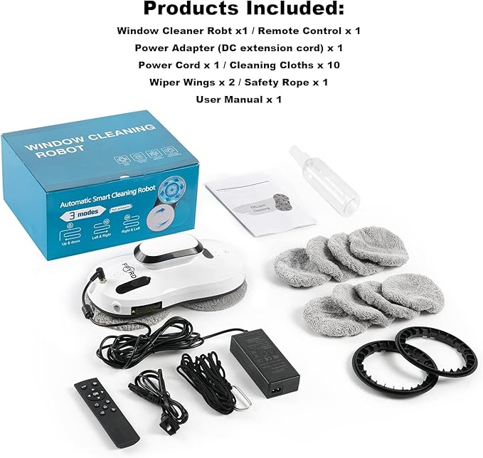 Window Cleaning Robot Vacuum with Ultrasonic Water Spray and Remote Control for Indoor Outdoor High Windows Glass Tiles