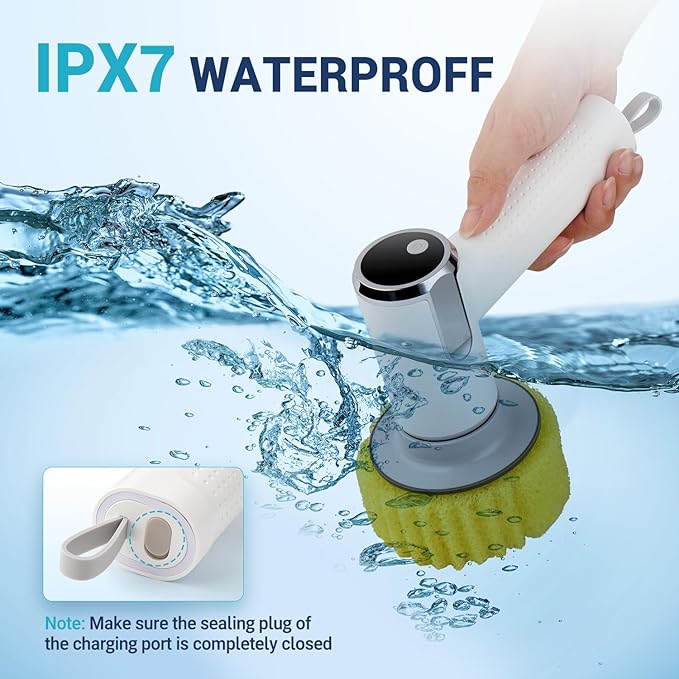 Electric Spin Scrubber Compatible with Scrub Daddy/Mommy Coinicxcel 2-Speed Option IP7X Waterproof Smile Sponge Dish Wand Holder with 4 Replaceable Heads Lightweight for Oven/Stove/Sink