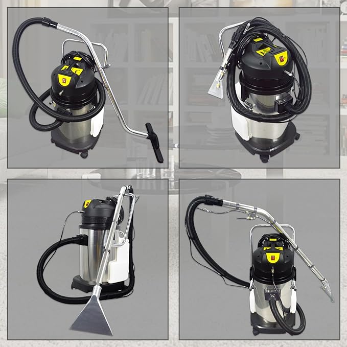 Commercial Carpet Cleaner Machine 40L/11Gal Heavy-Duty 3-in-1 Extractor Machine (SprayVacuumWash) for Hotel/Office with 23ft Cord &amp Steel Drum 1000W 110V