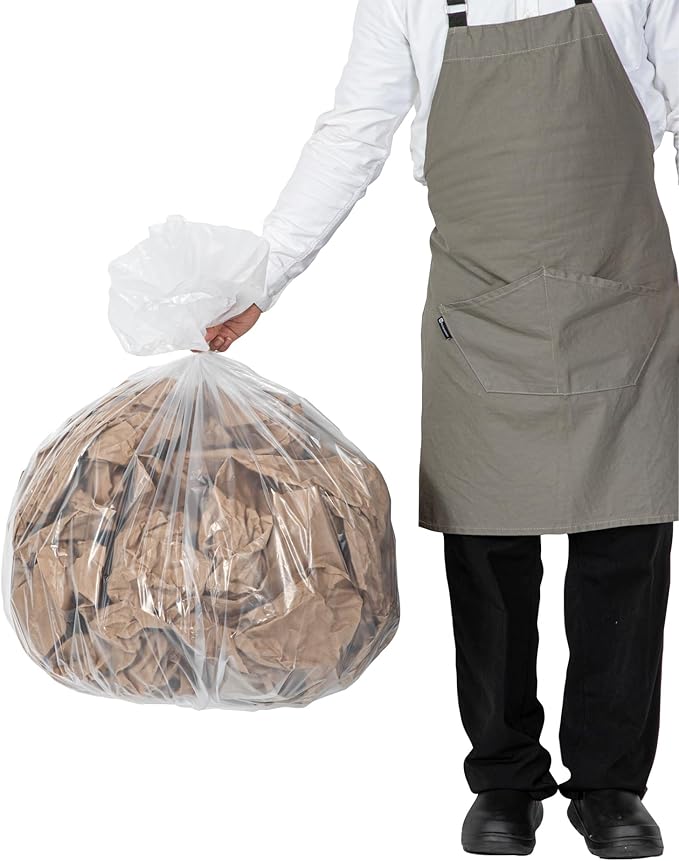 Restaurantware-RW Clean 20 Gallon Trash Bags 200 Standard-Duty Garbage Can Liners- Fits 20-30 Gallon Trash Cans Stretchable Clear Plastic Bin liners with Star Seal Bottom