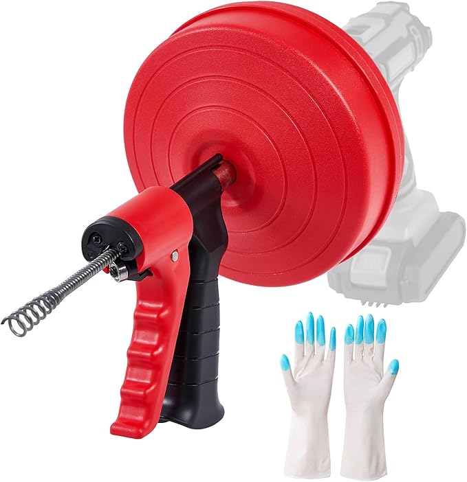 Drain Auger 16 Ft with Gloves Flexible Plumbing Snake Drain Auger Hair Clog Remover for Shower Bathtub Drain Bathroom Sink Kitchen Cleaning