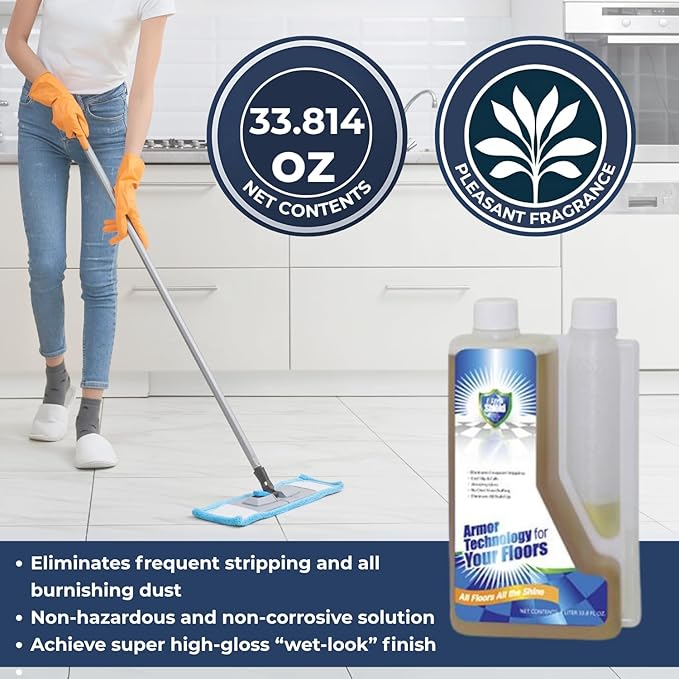 UltraShield Burnishing Formula – Super High Gloss Flooring Protection &amp Enhancement For Commercial and Industrial Floor Tile Wet Look Shine Non Slip Janitorial Supplies (2 x 1 Liter Pack)