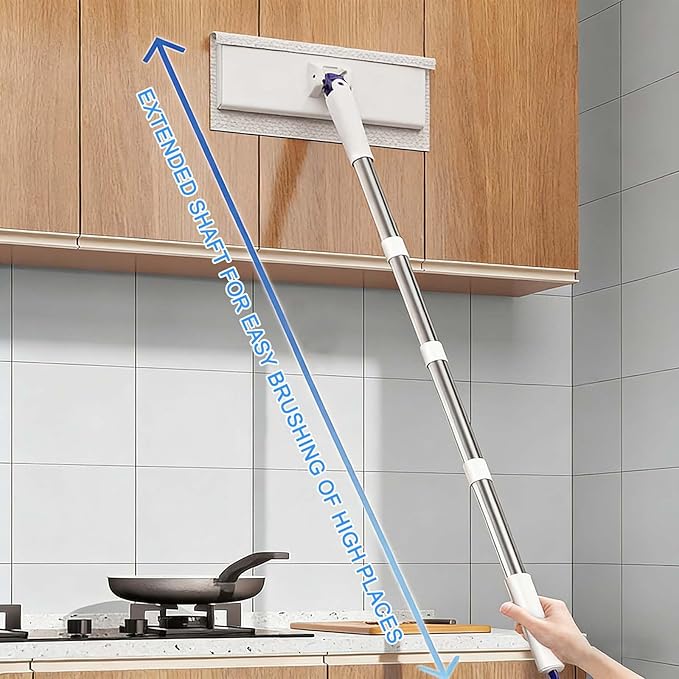 Snap Grip Mini Mop with 5 Reusable Cloths No Wash Zero Touch Disposable Lazy Mop Retractable Gap Dust Cleaner Flat Mops with Locking Head Dry Wet Pads for Floor Hardwood Kitchen Wall (107×16×8cm)
