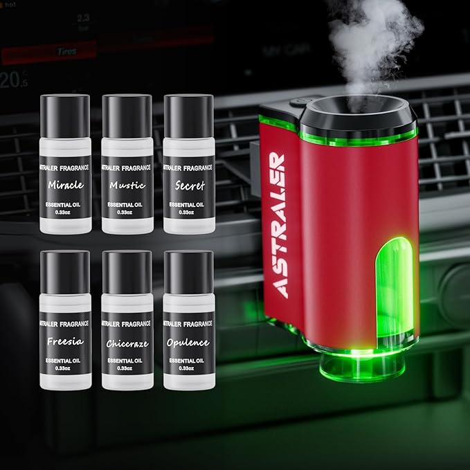 Smart Car Air Freshener Diffuser – Auto On/Off Aromatherapy Diffuser with 3 Scent Modes USB Rechargeable Vent Clip 6 Essential Oil Refills Included – Long-Lasting Fragrance Car Decor &amp Gift