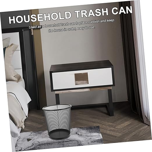 GLEAVI 2pcs Stable Iron Material Round Wastebasket Trash Can for Living Room Storage Holder Black