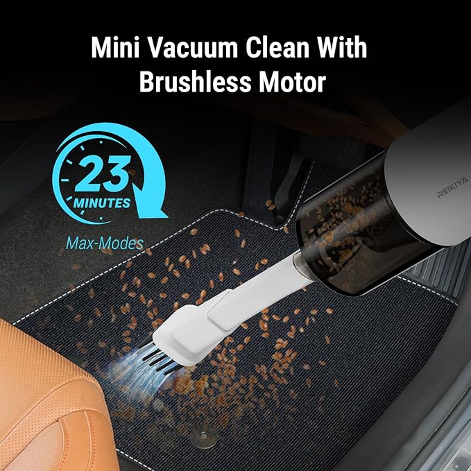REIKIYA 14KPA High Power Mini Car Vacuum Computer Keyboard Cleaner and Blower Cordless Portable Handheld Vacuum &amp Compressed Air Duster 2in1 with Green LED Light&amp Multi-Nozzles for Car Home Of