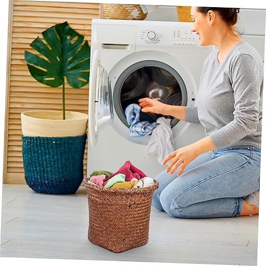 1pc Straw Woven Wastebasket Natural Design Office Trash Container Home Trash Can